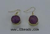 NGE278 15mm - 16mm coin druzy agate gemstone earrings wholeasle