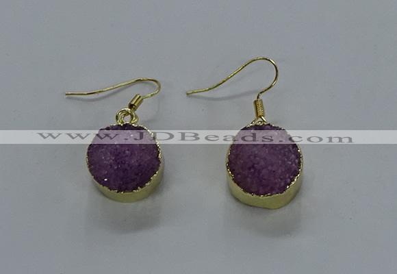 NGE278 15mm - 16mm coin druzy agate gemstone earrings wholeasle