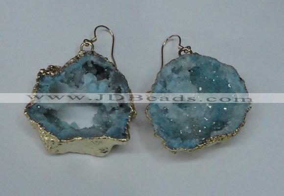 NGE31 30*35mm - 35*40mm freeform plated druzy agate earrings