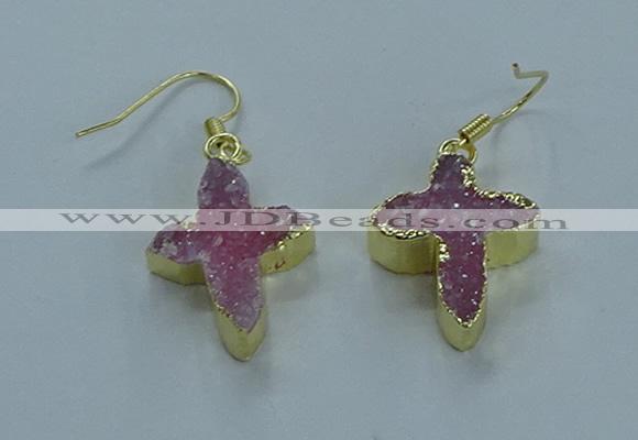 NGE340 13*18mm - 15*20mm cross druzy agate earrings wholesale