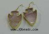 NGE5007 20*30mm - 25*30mm arrowhead rose quartz earrings