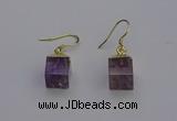 NGE5085 10*15mm cube light amethyst gemstone earrings wholesale