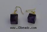 NGE5086 10*15mm cube amethyst gemstone earrings wholesale