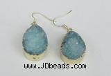 NGE92 18*25mm teardrop druzy agate gemstone earrings wholesale