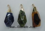 NGP1097 20*50mm faceted nuggets druzy agate pendants with brass setting