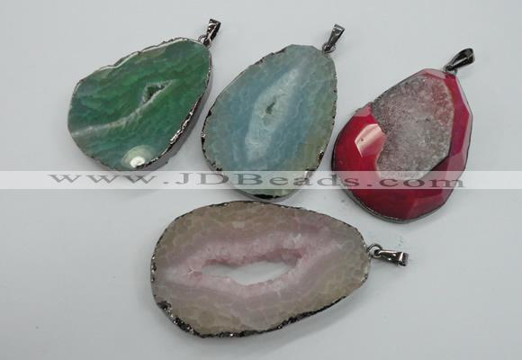 NGP1107 30*40 - 40*55mm freeform druzy agate pendants with brass setting