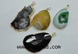 NGP1114 30*40 - 45*65mm freeform druzy agate pendants with brass setting