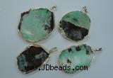 NGP1122 25*35 - 35*45mm freeform australia chrysoprase pendants with brass