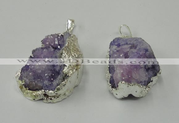 NGP1137 25*35mm - 40*45mm freeform druzy agate pendants with brass setting