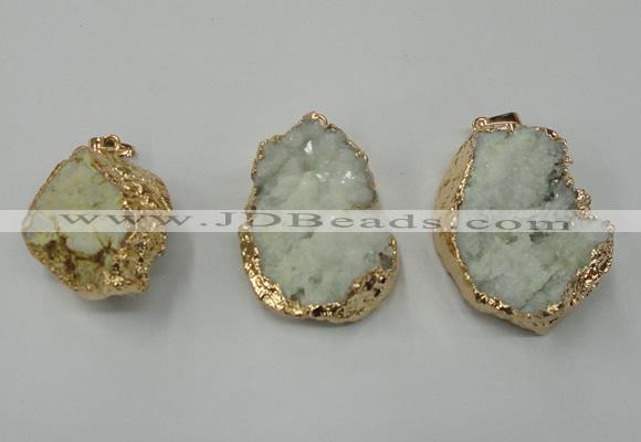 NGP1142 25*35mm - 40*45mm freeform druzy agate pendants with brass setting