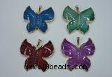 NGP1281 45*48mm butterfly agate pendants with brass setting