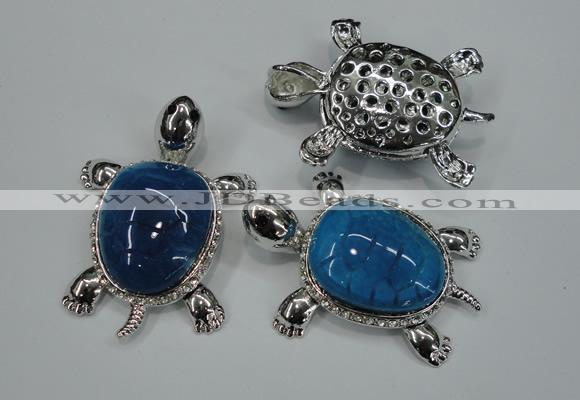 NGP1298 43*60mm tortoise agate pendants with crystal pave alloy settings