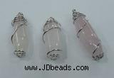 NGP1345 20*45mm - 22*60mm nuggets rose quartz pendants with brass setting