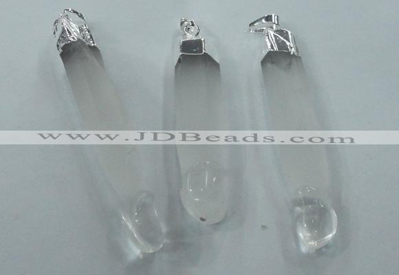 NGP1358 10*45mm - 15*75mm carved white crystal pendants