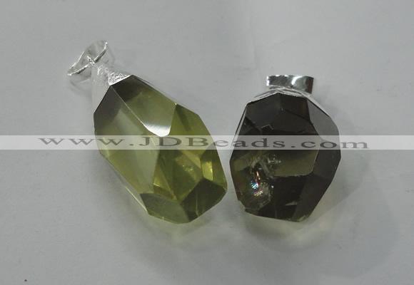 NGP1392 15*20mm - 15*30mm faceted nuggets lemon quartz pendants