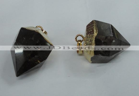 NGP1416 20*25mm - 25*30mm faceted nuggets smoky quartz pendants