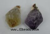 NGP1467 22*45mm - 25*50mm nuggets amethyst & citrine pendants