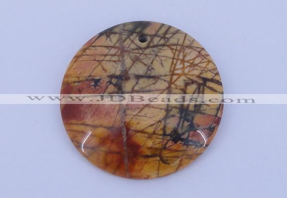 NGP149 2pcs 40mm flat round picasso jasper gemstone pendants