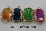 NGP1567 12*40*65mm rectangle agate with brass setting pendants