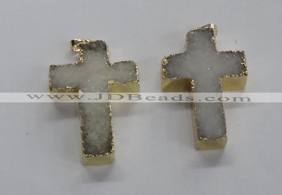 NGP1684 30*45mm - 32*50mm cross druzy agate pendants wholesale