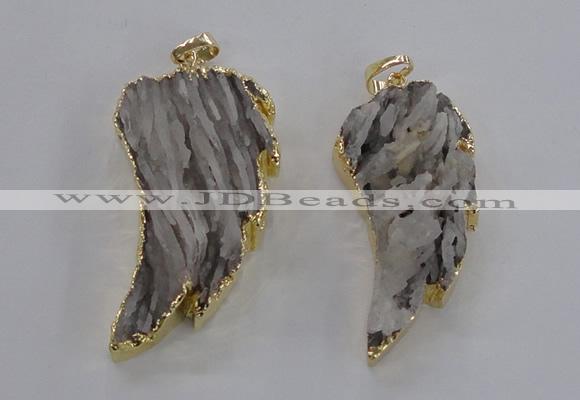 NGP1743 20*45mm - 25*55mm carved leaf druzy agate pendants