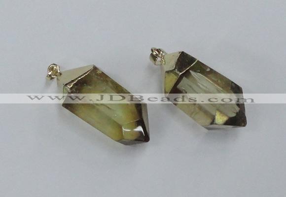 NGP1901 18*38mm - 20*42mm faceted nuggets lemon quartz pendants