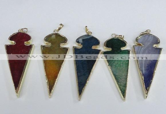 NGP1927 30*65mm arrowhead agate gemstone pendants wholesale