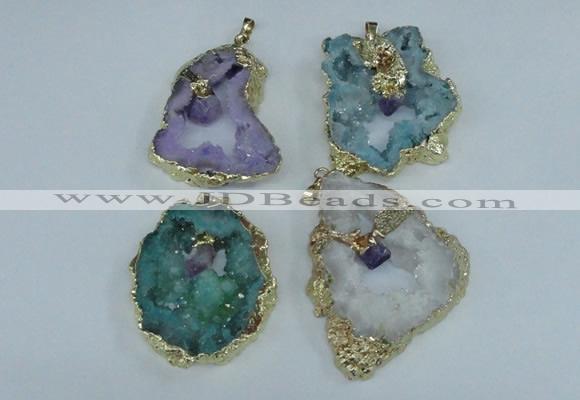 NGP1956 30*40mm - 45*55mm freeform druzy agate & amethyst pendants