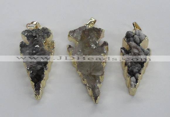 NGP1987 15*40mm - 20*50mm arrowhead druzy agate pendants