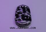 NGP2009 30*40mm carved silver plated matte black obsidian pendants