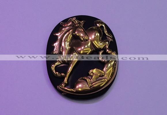 NGP2016 38*45mm carved gold plated matte black obsidian pendants