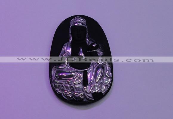 NGP2027 35*55mm carved silver plated matte black obsidian pendants