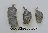 NGP2108 20*40mm - 25*65mm feather-shaped druzy agate pendants