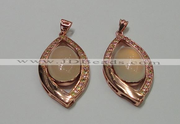 NGP2131 22*40mm agate gemstone pendants with crystal pave alloy settings