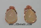 NGP2135 25*42mm agate gemstone pendants with crystal pave alloy settings