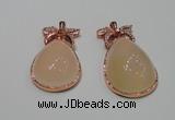 NGP2136 25*45mm agate gemstone pendants with crystal pave alloy settings