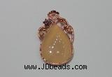 NGP2139 25*45mm agate gemstone pendants with crystal pave alloy settings