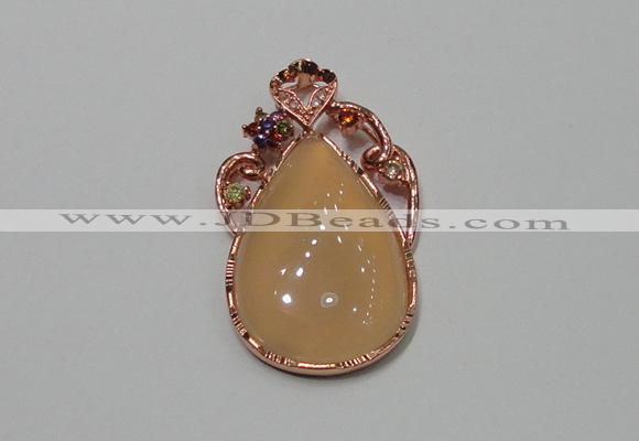 NGP2139 25*45mm agate gemstone pendants with crystal pave alloy settings