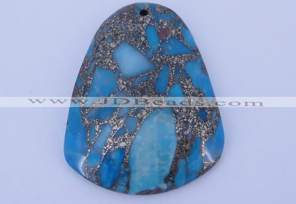 NGP238 37*47mm dyed golden turquoise & pyrite gemstone pendants