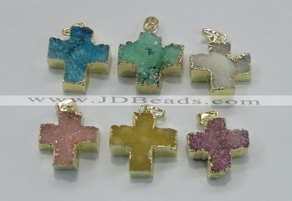 NGP2403 25*26mm - 27*28mm cross druzy agate pendants wholesale