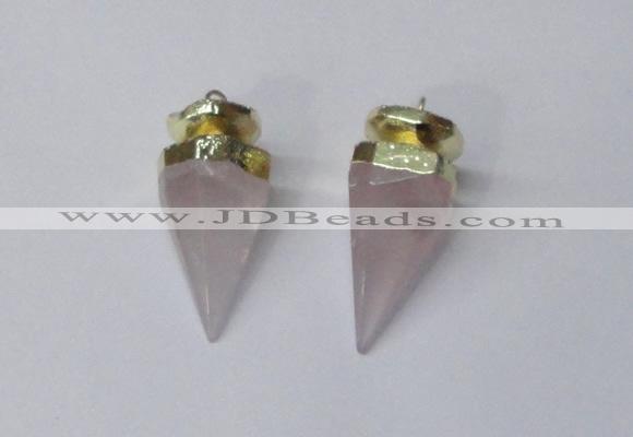 NGP2405 18*35mm - 20*40mm cone rose quartz pendants wholesale