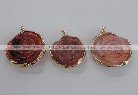 NGP2520 40mm - 45mm carved flower agate gemstone pendants