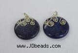 NGP2622 40mm flat round lapis lazuli gemstone pendants wholesale