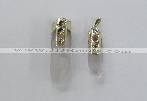 NGP2632 12*35mm - 15*40mm sticks white crystal & amethyst pendants