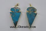 NGP2821 25*50mm - 27*55mm arrowhead sea sediment jasper pendants