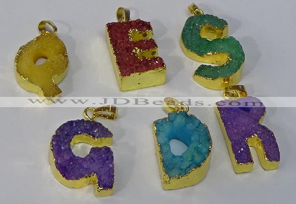 NGP3076 20*25mm - 25*30mm letter druzy agate pendants wholesale