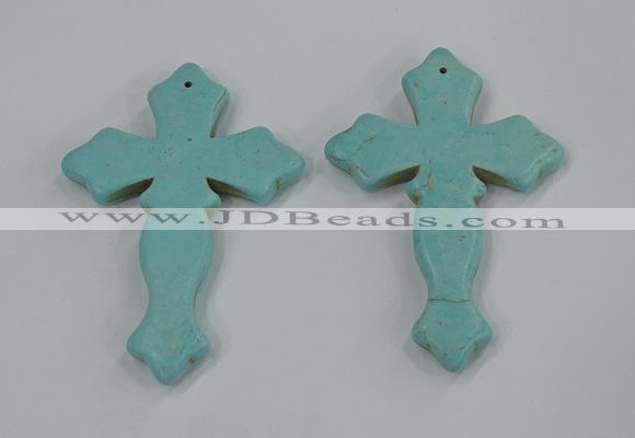 NGP3224 50*75mm cross turquoise gemstone pendants wholeasle