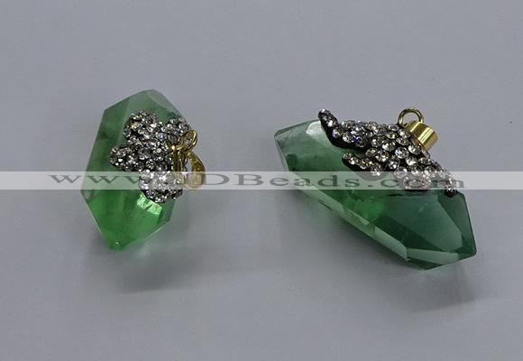 NGP3577 12*40mm - 15*45mm faceted nuggets green fluorite pendants