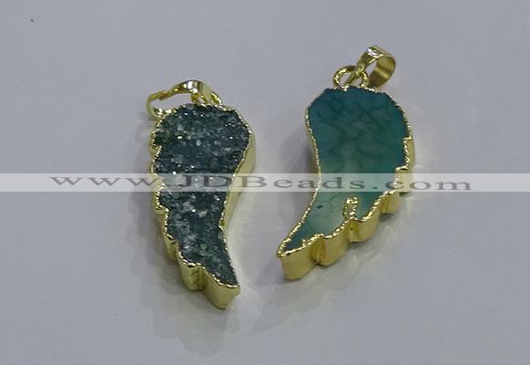 NGP3608 15*30mm - 18*40mm wing-shaped druzy agate pendants