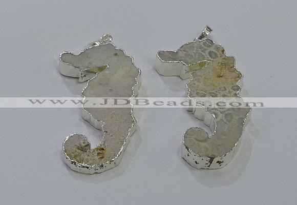 NGP3662 22*58mm - 25*55mm seahorse fossil coral pendants